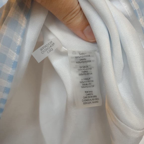 Calvin Klein - Light blue gingham V-neck blouse with bell sleeves - 0X - Picture 4 of 6